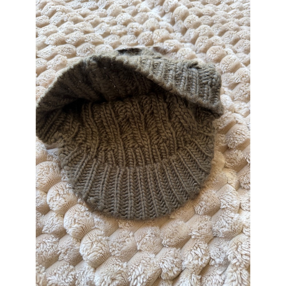 Michael Kors Olive Green Cable Knit Newsboy Cap Gold Chain Baker Boy Hat NEW - Picture 5 of 5